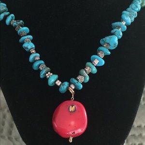 Chunky Turquoise and Coral 925 Clasp